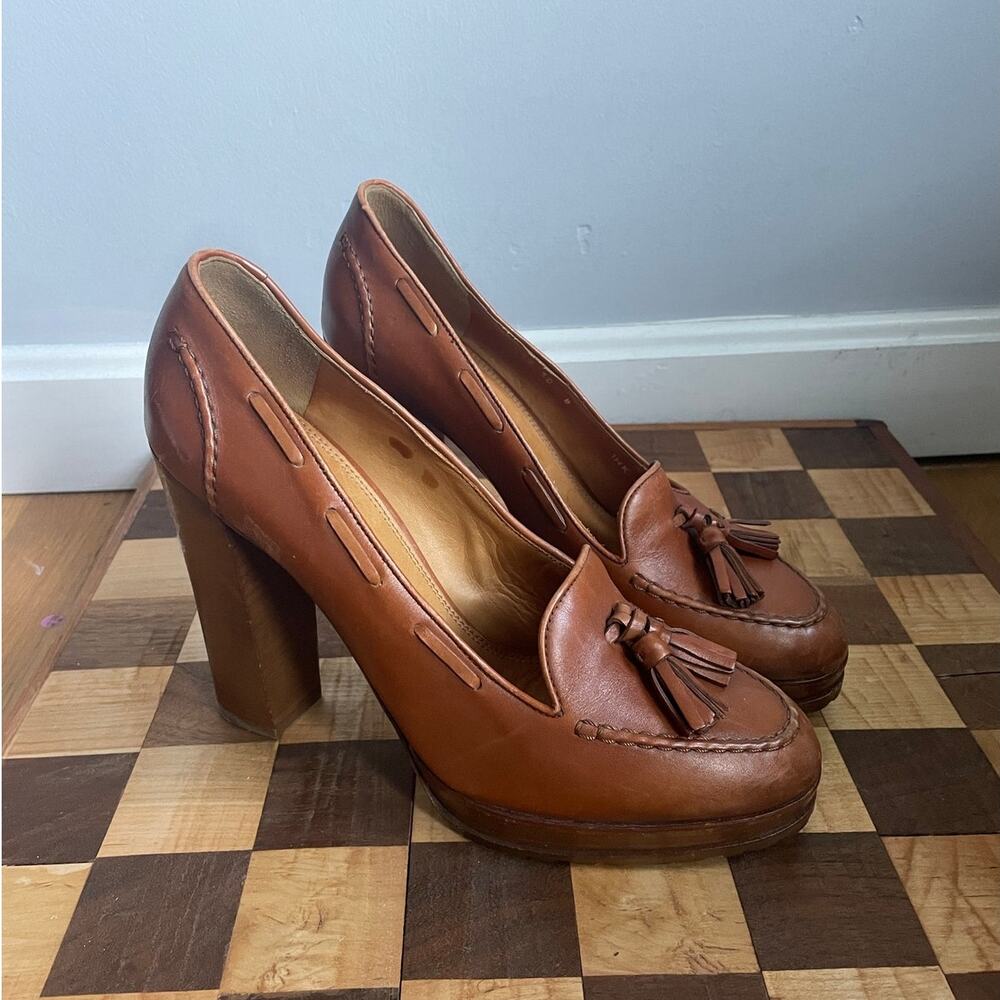 Ralph Lauren Collection Purple Label Brown Leather Classic Tassel Pumps Round 10
